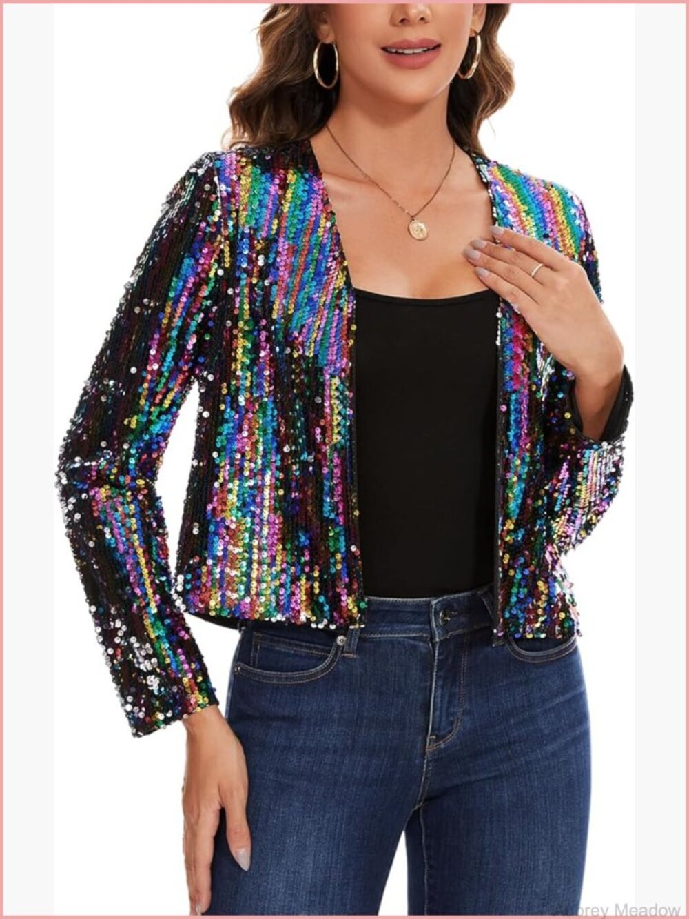 Sequin Cropped Cardigan Long Sleeve Open Front Shrug Bolero Sparkly Jacket Coat